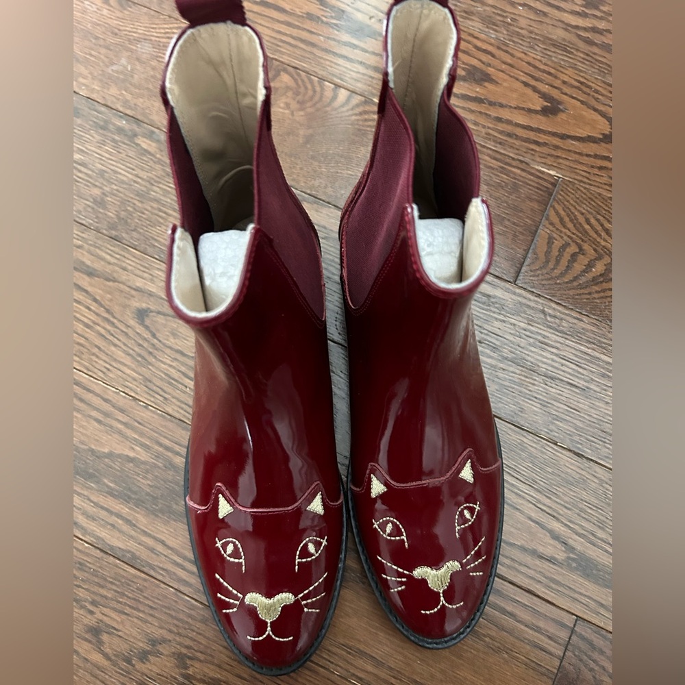 Charlotte Olympia Red Leather Kitty Ankle Boots